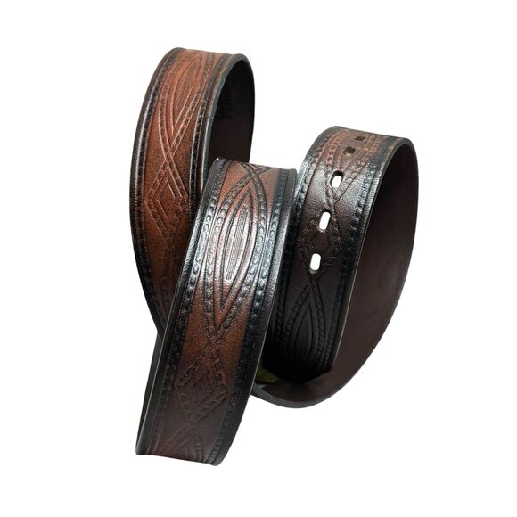 Vintage Wrangler Mowogo Lodge Brass Buckle Brown & Black Tooled Detachable Leath - Picture 7 of 11